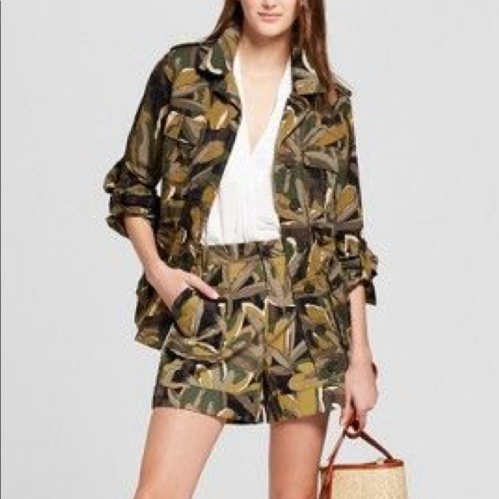 Leaf Print Military Jacket and Matching Short